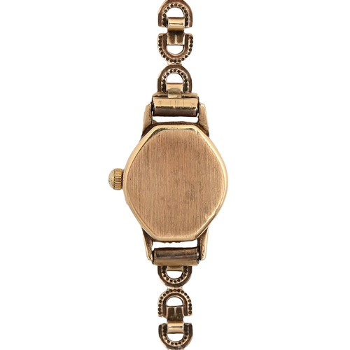 2 - A 9ct gold lady's wristwatch, quartz movement, 16mm diam, on 9ct gold bracelet, 8g