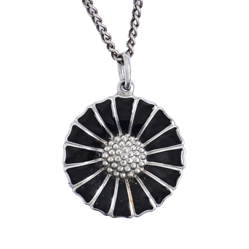 20 - Georg Jernsen. A silver and black enamel daisy pendant, 18mm diam, maker's mark, on silver chain, 5.... 