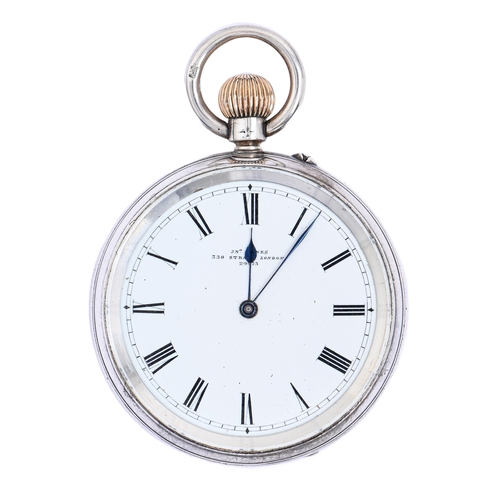 24 - An English silver keyless lever watch, Jno Jones 338 Strand London, No 29973, with three quarter pla... 