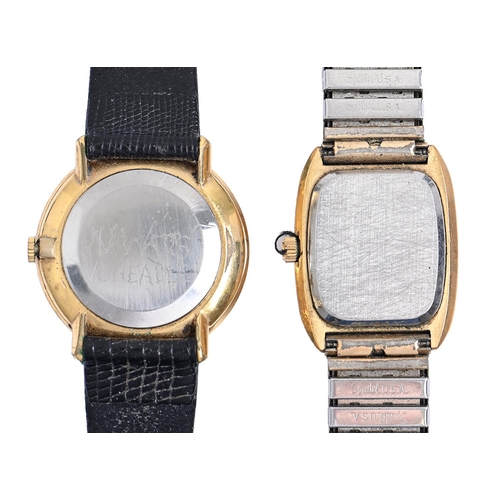 27 - An Omega gold plated gentleman's wristwatch, De Ville, 32mm diam and an Omega gold plated oblong lad... 