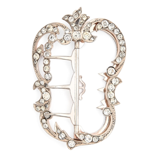4 - A Belle Epoque paste rococo revival waist belt buckle, c1900, in silver, 68mm h, indistinctly marked... 
