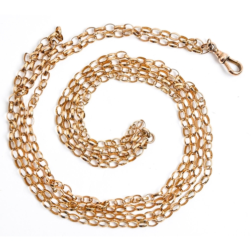 51 - A gold long chain, 146cm l, marked 9c, 16.8g