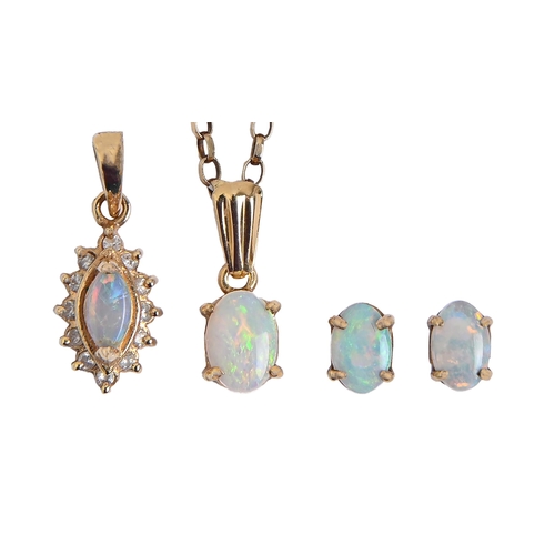 55 - Two opal pendants and a pair of ear studs, in gold and a 9ct gold necklet, various sizes, 4.6g (5)... 