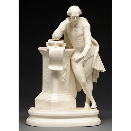 554 - A Victorian Parian Ware statuette of William Shakespeare after the memorial Poets Corner Westminster... 