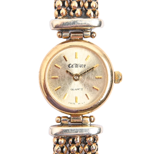 90 - A Ca' Doro 9ct gold lady's wristwatch, quartz movement, 19mm diam, on gold three strand bracelet, ma... 