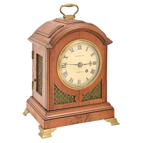 922 - An English satinwood timepiece, Durant, London, early 19th c, with painted dial, fusee movement with... 