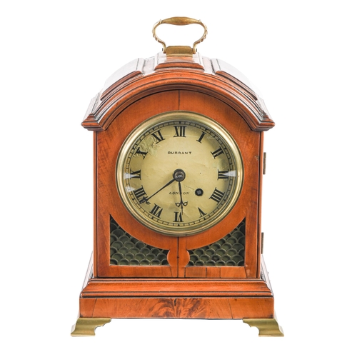 922 - An English satinwood timepiece, Durant, London, early 19th c, with painted dial, fusee movement with... 