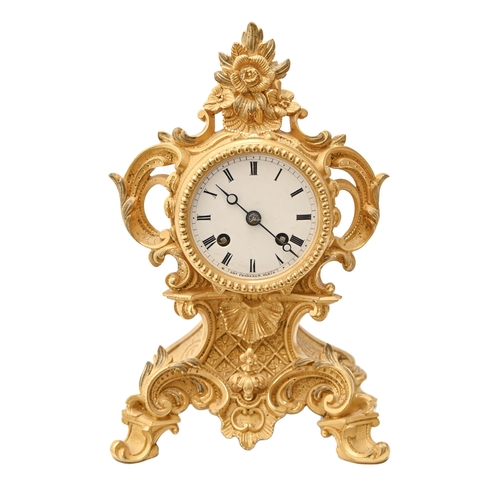 924 - A French ormolu mantel clock, Charles Frodsham, Paris, mid 19th c, having enamel dial, bell striking... 