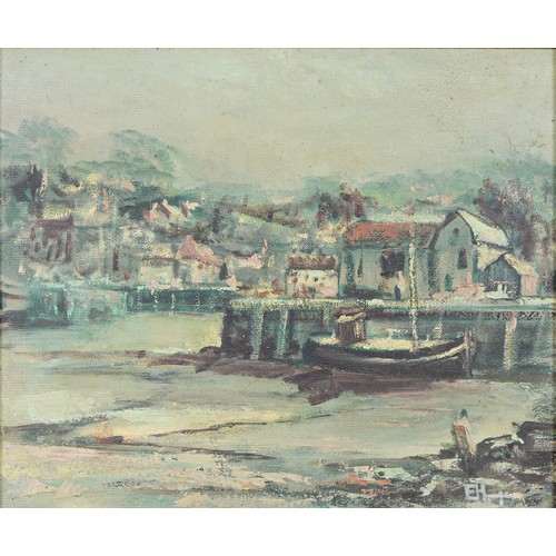 1124 - British School, 20th c - Harbour Scene, monogrammed EHL, oil on board, 51 x 61cm... 