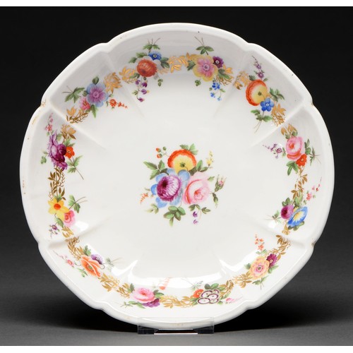 595 - A Nantgarw cruciform dish, c1814-1823, painted with a central group of flowers encircled by further ... 