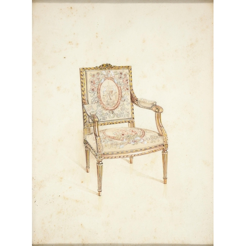 812 - Jose Arthur Gerald Stone (1894-1917) - Louis XV fauteuil; Louis XVI fauteuil, two, pencil and waterc... 