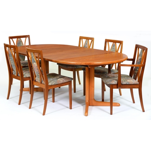 848 - A Skovby teak dining table, c1990, with two leaves, 74cm h; 111 x 211cm, a set of six G-Plan dining ... 