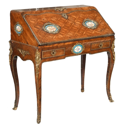 967 - A Victorian kingwood bureau in the form of a Louis XV bureau en pente, c1850, with gilt brass mounts... 