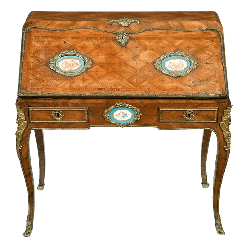 967 - A Victorian kingwood bureau in the form of a Louis XV bureau en pente, c1850, with gilt brass mounts... 