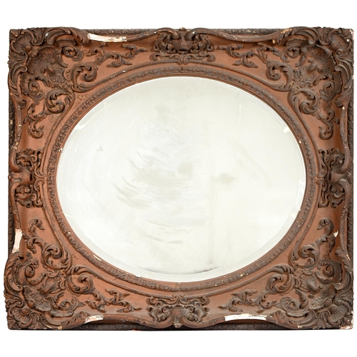 841 - A Victorian giltwood and composition picture frame, with oval aperture, 103 x 90cm, now with bevelle... 