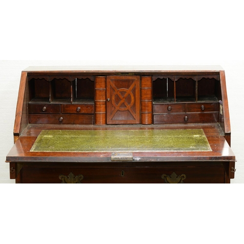 1021 - A George III mahogany bureau, 107cm h; 52 x 97cm