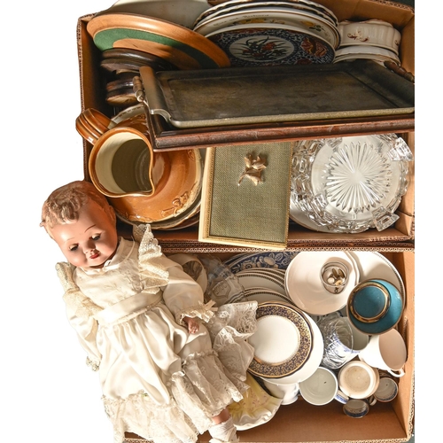 1177 - Miscellaneous items, including stoneware saltglazed jug, Bakelite tea tray, composition doll, Royal ... 