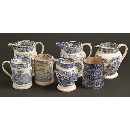 190 - Seven blue and white transfer-printed earthenware and pearlware imperial measures, c. 1820-40, ... 