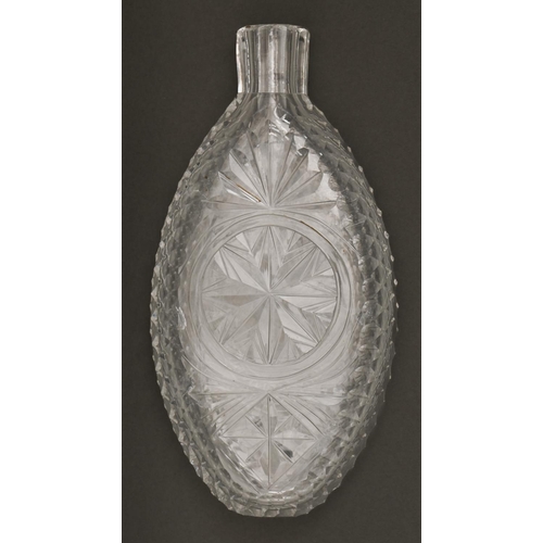 244 - A Regency oval cut glass flask, engraved as a love token with horseshoe inscribed DEARLY BELOVED fra... 