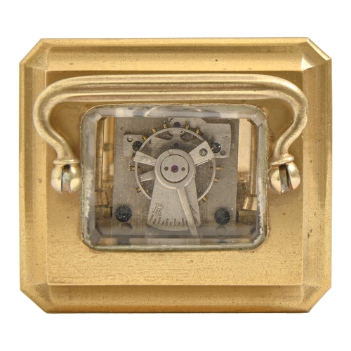 314 - A French brass miniature carriage timepiece, Mignonette, early 20th c, 73mm h excluding handle... 