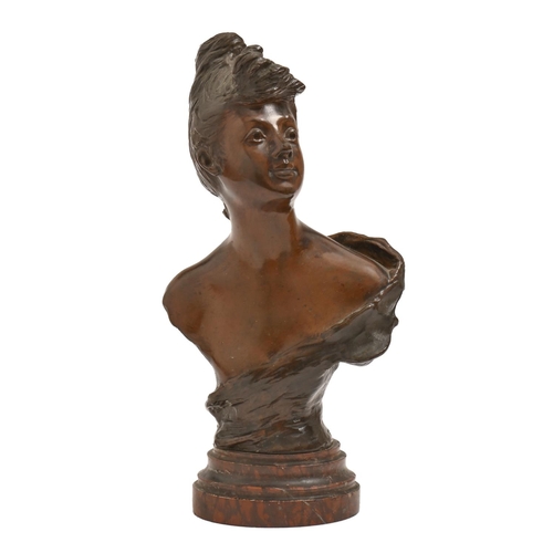 326 - A French fin de siecle bronze bust of a young woman cast from a model by Henri Vidal (1864-1918), ea... 