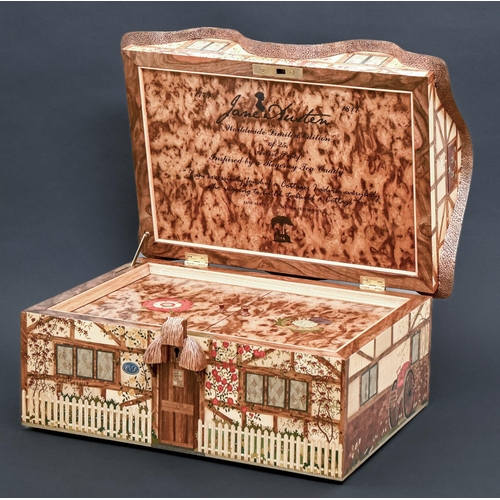 370 - A fine burr oak, carved oak and marquetry 'Cottage Box' by Wheathills Derby, 20th / 21st c, the desi... 