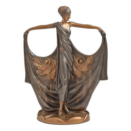 411 - A bronze painted composition figure of a dancer, late 20th c, in Art Deco style, 39cm h... 