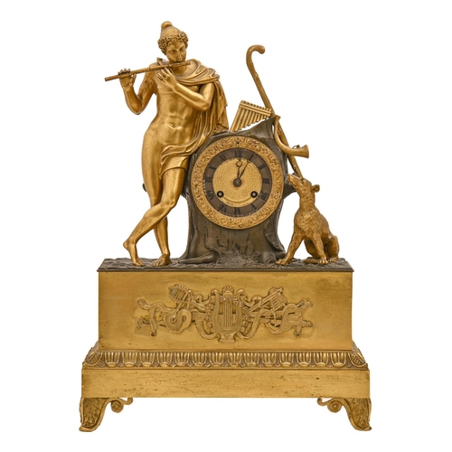 428 - A French gilt bronze mantle clock, c1840, the engine turned dial with silvered chapter ring set in a... 