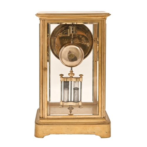 429 - A French gilt brass four glass mantle clock, late 19th c, with enamel dial, Breguet hands and brocot... 