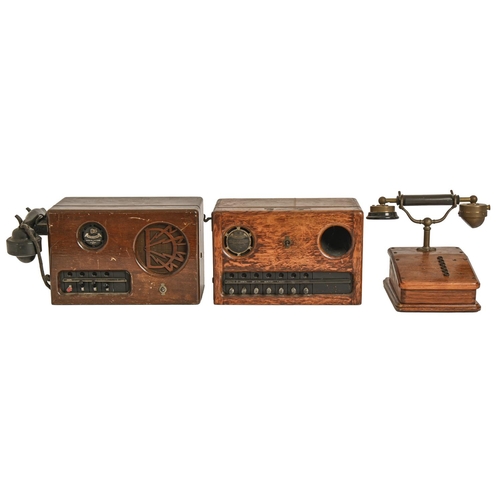 485 - A walnut desk telephone and two table top dictograph machines, all c1930