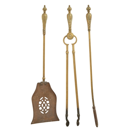 488 - A set of three Edwardian brass fire irons