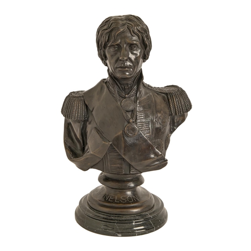 497 - A bronzed resin portrait bust of Vice Admiral Horatio Nelson, 1st Viscount Nelson, 20th / 21st c, in... 