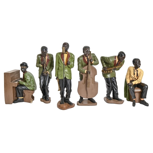 513 - A set of six painted composition or resin figures of jazz musicians, 38-56cm h