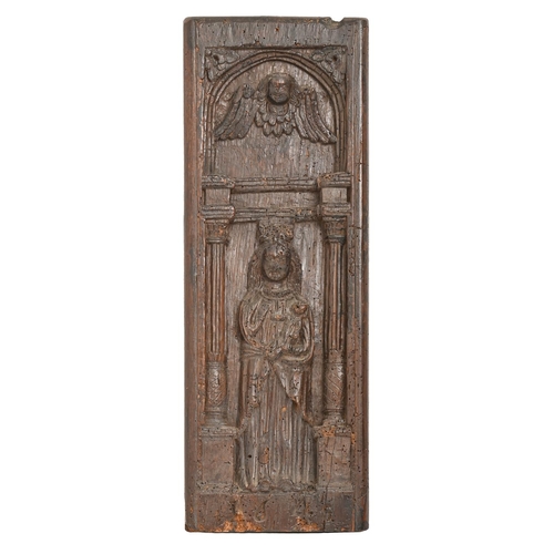 525 - A French oak ecclesiastical triptych panel, probably Normandy, dated 1648, carved with the Virg... 