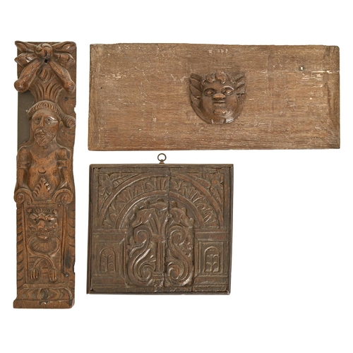 529 - A Jacobean oak architectural fragment, first-half 17th c, carved in relief with acanthus and ly... 