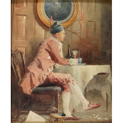 669 - John Seymour Lucas, RA (1849-1923) - Oliver Goldsmith taking Tea, signed, watercolour, 19 x 15.5cm... 