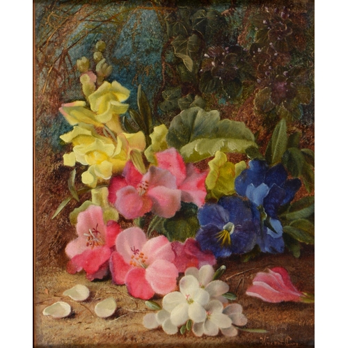 673 - Vincent Clare (1855-1925) - Flowers on a Woodland Bank, signed, oil on canvas, 24.5 x 19.5cm... 