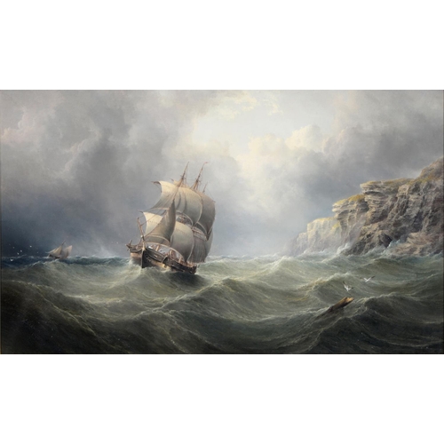 679 - Henry Redmore (1820-1887) - A Storm at Sea with a Ship blown towards Cliffs, signed and dated 1878, ... 