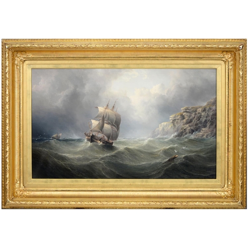 679 - Henry Redmore (1820-1887) - A Storm at Sea with a Ship blown towards Cliffs, signed and dated 1878, ... 