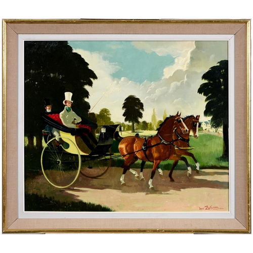 681 - Doris Clare Zinkeisen (1898-1991) - Count D'Orsay in Hyde Park, signed, oil on canvas, 62 x 75cm... 