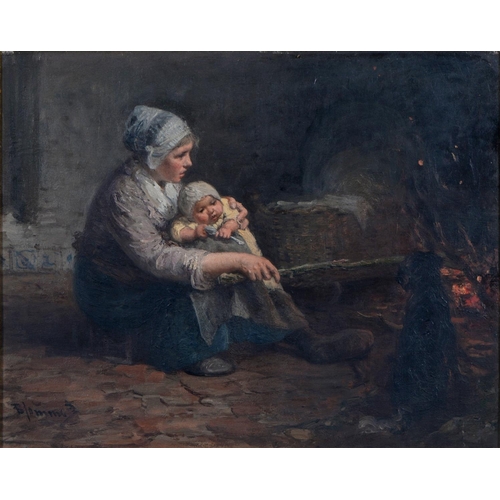 687 - Bernardus Johannes Blommers (1845-1914) - Tending the Fire,  signed, oil on canvas, 36 x 45cm... 