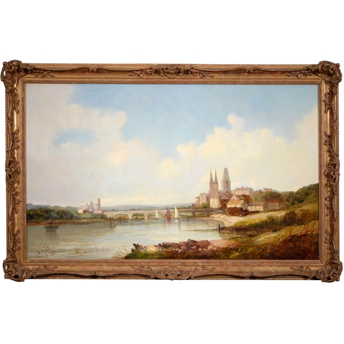 695 - Alfred Henry Vickers (1840-after 1911) - A Continental Riverside Town, signed and dated 1881, o... 