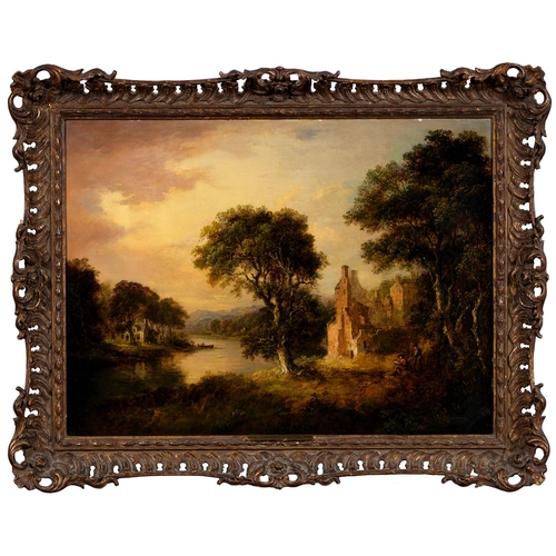 706 - Alexander Nasmyth (1758-1840) - Wooded Landscape with Figures by Ruins,  signed, dated and insc... 