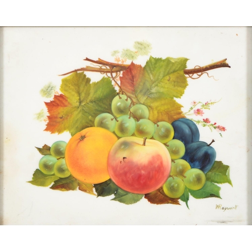 712 - William Rayorth (c.1852-1908) - Still Lifes with Fruit, a pair, both signed, oil on white opaque gla... 