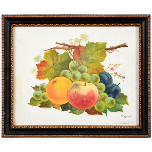 712 - William Rayorth (c.1852-1908) - Still Lifes with Fruit, a pair, both signed, oil on white opaque gla... 