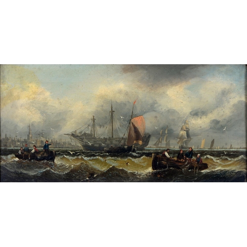 713 - William Anslow Thornbery (1847-1907) - Fishing Boats off the Coast; Shipping off a Port,  a pai... 