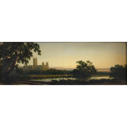 714 - Edmund John Niemann (1813-1876) - Canterbury Cathedral from the River Stour at Sunset,  signed and d... 