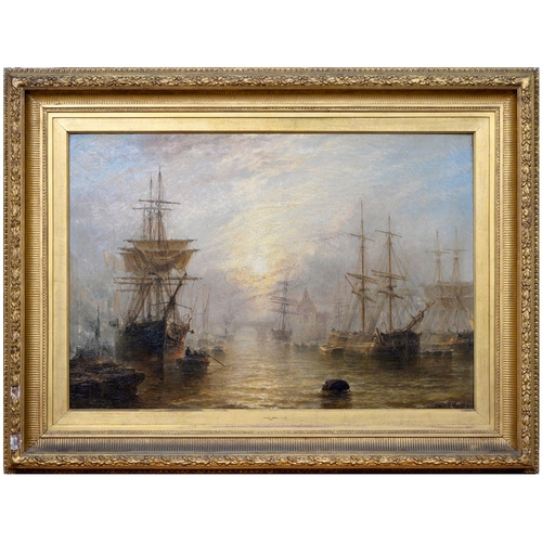 719 - Claude Thomas Stanfield Moore (1853-1901) - Sunrise over the Pool of London, signed and dated '... 