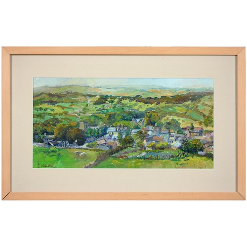 723 - J Webster, 20th / 21st c - The View from East Bank Winster Looking Towards Birchover, signed, oil on... 