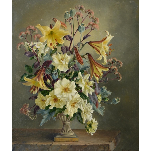 744 - E de Winton (Fl. mid 20th c) - Still Life with Lilies and other Flowers in a Vase, signed and dated ... 